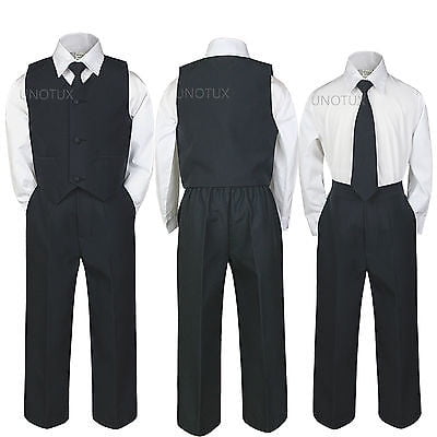 

4pc INFANT BABY TODDLER TEEN BOY WEDDING FORMAL PARTY VEST SUIT BLACK sz S-20