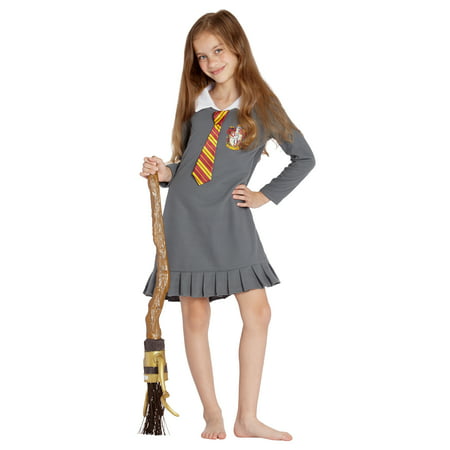 Harry Potter Pajama Girls' Hermione Gryffindor Uniform With Tie Fleece Nightgown Costume (M, 7/8)