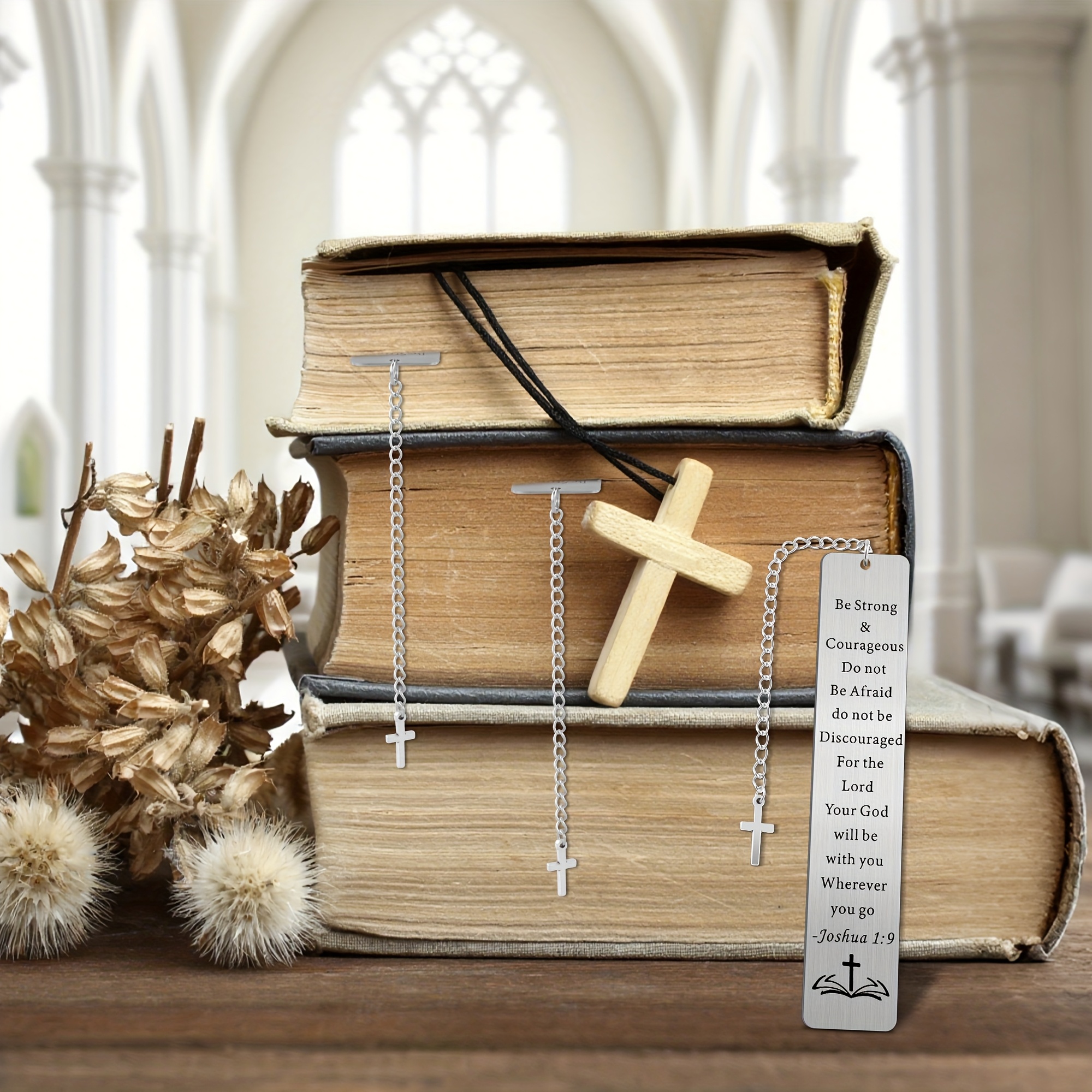 20pcs Stainless Steel Bible Verse Bookmarks with Cross Pendant, Christian Bookmarks with Labeled Chapters/Books & Keychain Tag, Durable Scripture Bookmarks for Men, Women, Church Group, Ideal Gifts
