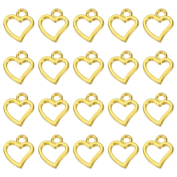 Uxcell Metal Pendants Drops, 50 Pack Hollow Heart Shape Mini Pendant for Jewelry Making DIY, Golden