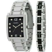 Elgin Quartz Analog Watch, Black Rectangle Dial, Silver and Black Bracelet, Mens (FG9060ST)