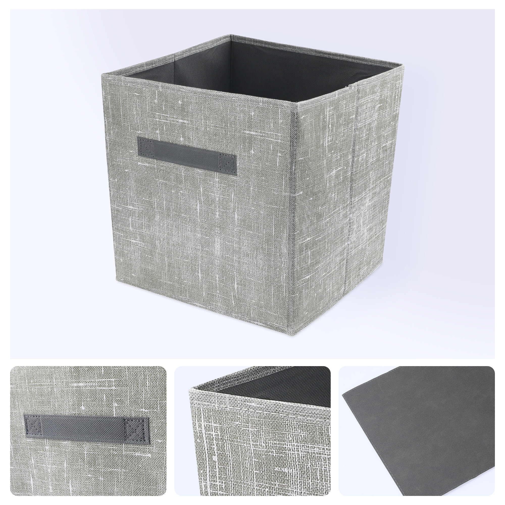 Unique Bargains Storage Cube 3 Pcs Fabric Storage Bin with Handle Gray