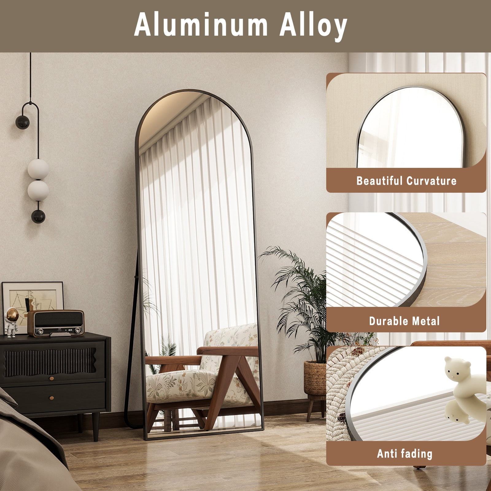 Anyrose 65.3"x24" Arched Full-length Mirror Free-standing Floor Mirror