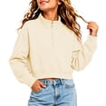thumbnail image 2 of Atogsazn Kids Girls Half Zip Cropped Sweatshirt Childrens Casual Long Sleeve Pullover Sweater Fall Winter Clothes Tops Beige 14-15 Years Fashion, 2 of 6