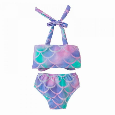 

Baby Girl Bathing Suit Toddler Girls Two Piece Swimsuit Halter Top Bikini Bottoms Swimming Suit