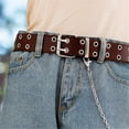 thumbnail image 5 of New Punk Style Women belt PU Leather Double Hole Pin Buckle Waist Belt for Jeans Waist Chain Luxury Belts Decorative Brown With chain, 5 of 9