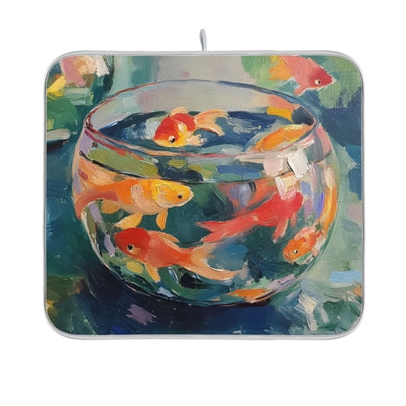 Yayeee Dish Drying Mat for Kitchen Counter 16"x18" Microfiber Absorbent Pad, Green Goldfish