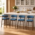 thumbnail image 6 of ClinQ 26 Inch Counter Height Bar Stools Set of 2, Upholstered Fabric Kitchen Island Stools with Rubber Wood Legs, Backrest and Gold Footrest, Blue, 6 of 10