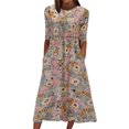 thumbnail image 1 of Ketyyh-chn99 Robes d'Été Grande Taille Robe Évasée Florale Robe T-shirt Décontractée Manches Longues Robe de Plage Boho Marron,m, 1 of 5