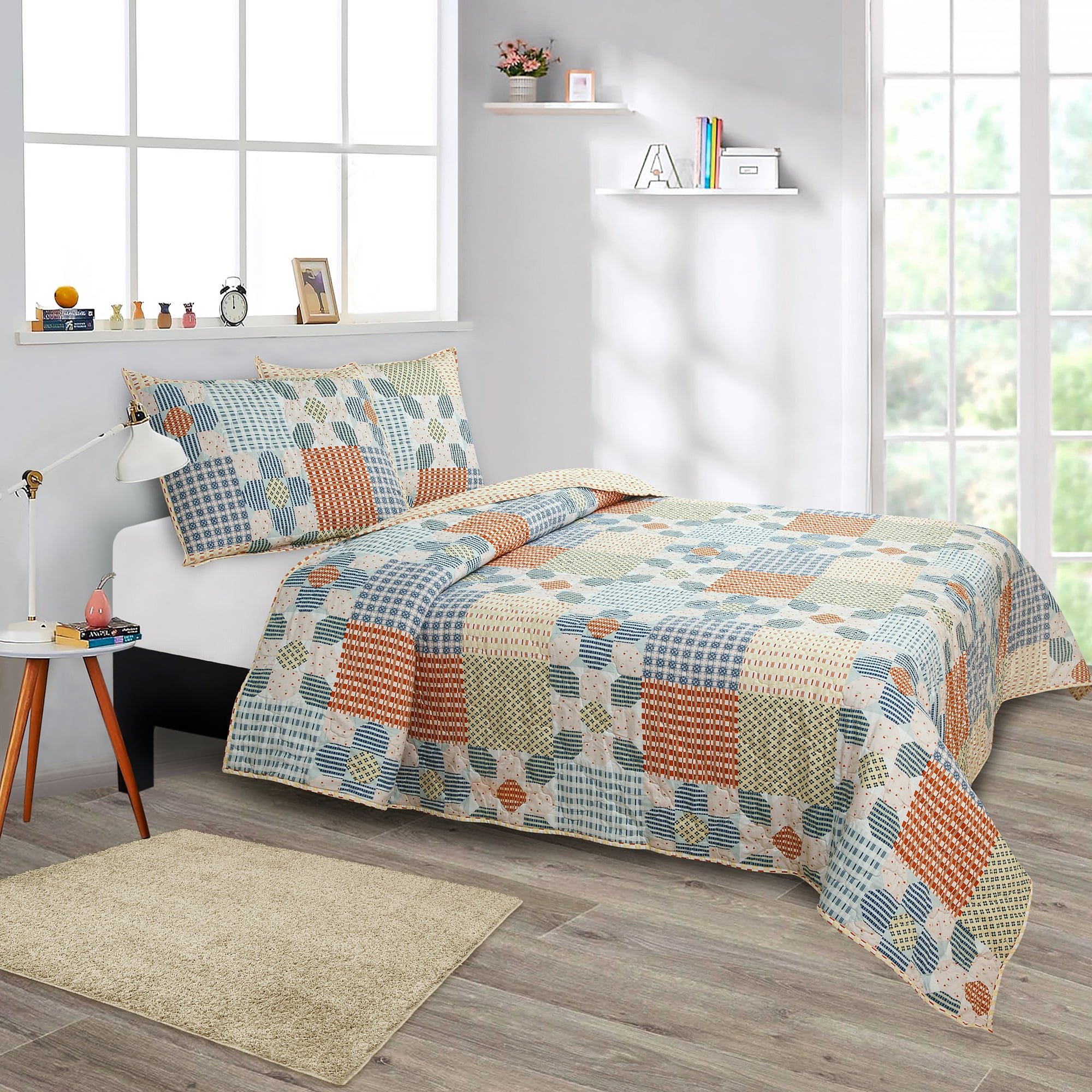 SCAD Piece by Piece Patchwork 3 Piece Quilt Set, Multi-Colored Patchwork, Includes 2 Pillow Shams, Twin XL