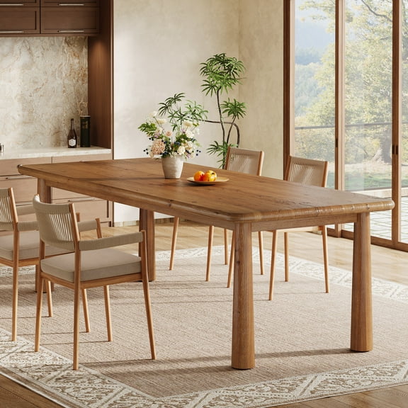 Finmind Solid Wood Dining Table, 63-Inch Farmhouse Kitchen Table for 4 to 6, Rectangular Wood Dining Room Furniture for Home, Kitchen, Living Room, Rustic Brown