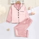 thumbnail image 2 of Pijamas para niños pequeños, talla 11-12 años, de satén de seda, con botones, suaves, cómodos, de manga larga, con cuello vuelto, color rojo sandía liso, para dormir, blusas y pantalones., 2 of 6