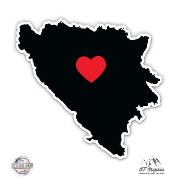 Bosnia and Herzegovina Country Shape Heart - 3" Vinyl Sticker - For Car Laptop I-Pad Phone Helmet Hard Hat - Waterproof Decal