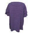 thumbnail image 4 of Delayuji Women's Spring Solid Color Round Neck Folded Double Layer Sleeve Short Sleeve T Shirt Top Purple M Bubble Wrinkles Short Sleeve Shirts for Women, 4 of 5