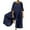 Dark Blue, variant on Lovskoo 2024 Cotton Linen Jumpsuits for Women Dressy Casual Plus Size Zipper Jumpsuit Summer 3/4 Sleeve Crewneck Elastic Waist Long Rompers Dark Blue