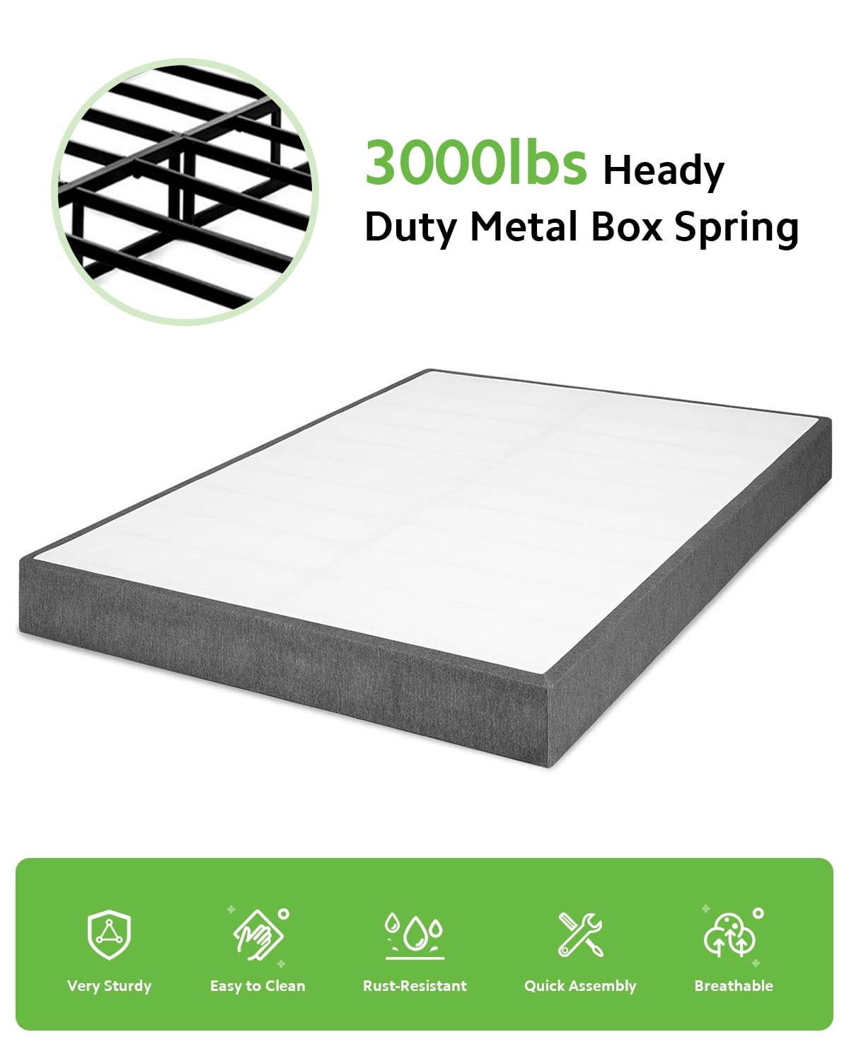 TATAGO 7" Heavy Duty Metal Box Spring, 3000lbs Capacity Mattress