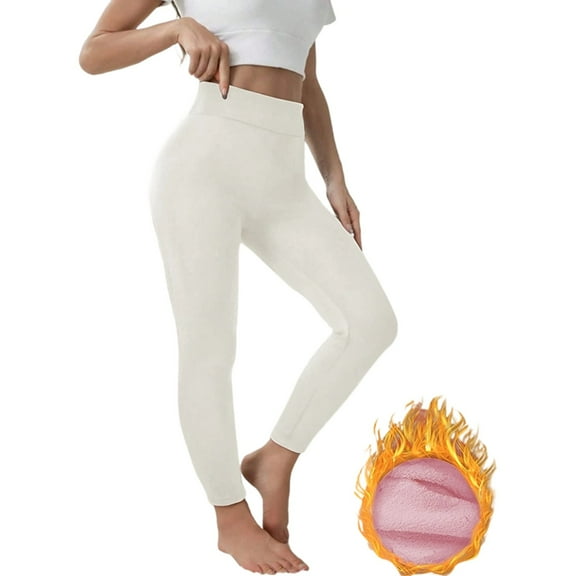 Fiaer Lined Leggings Women Plus Size Thermal Yoga Pants Thickened High Waisted Warm Slim Fit Trousers White XL