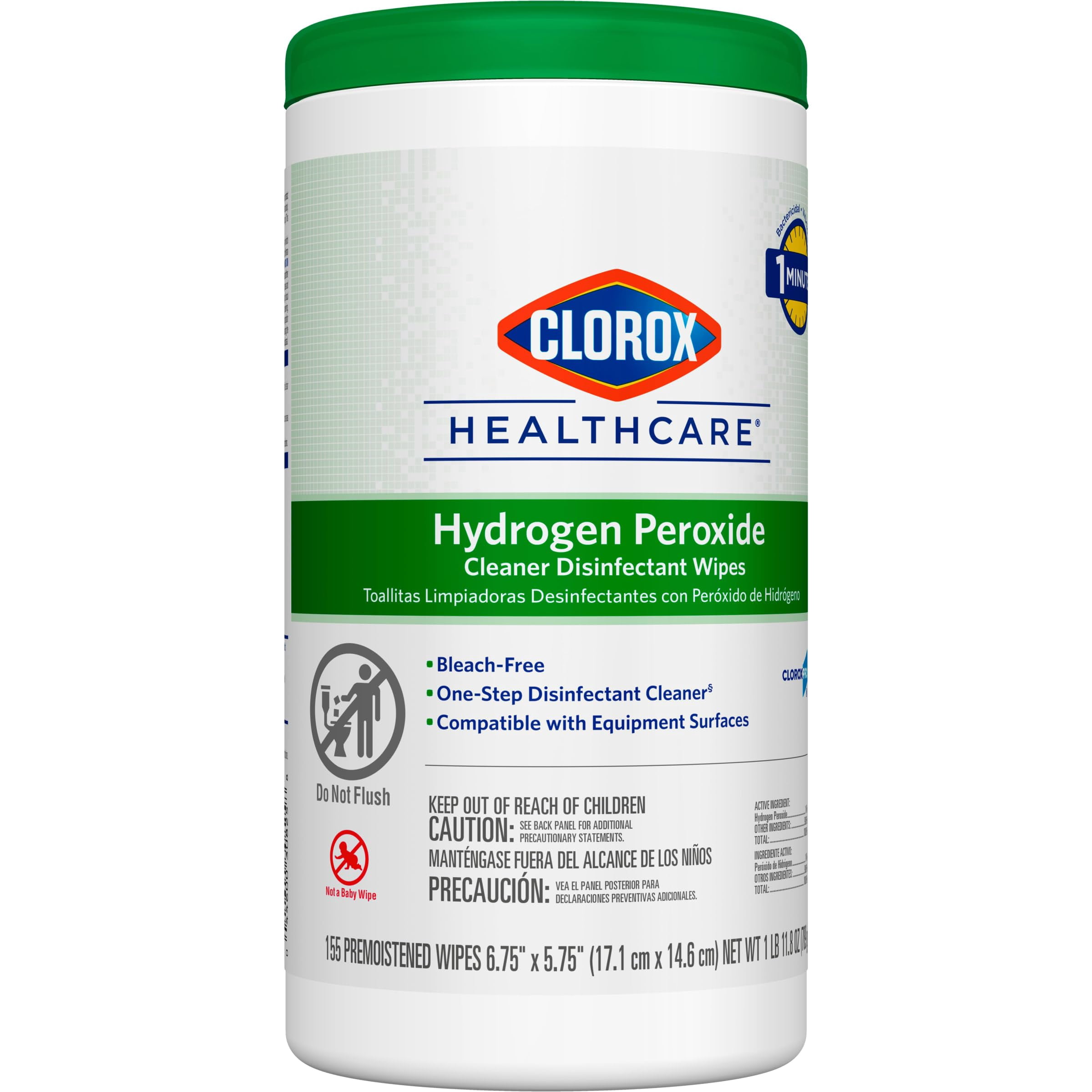 Hydrogen Peroxide Disinfecting Wipes Value Pack, Kills C. Auris and MRSA, No Bleach or Fragrance, Ideal for Hospitals, 6 x 155 Wipes, White