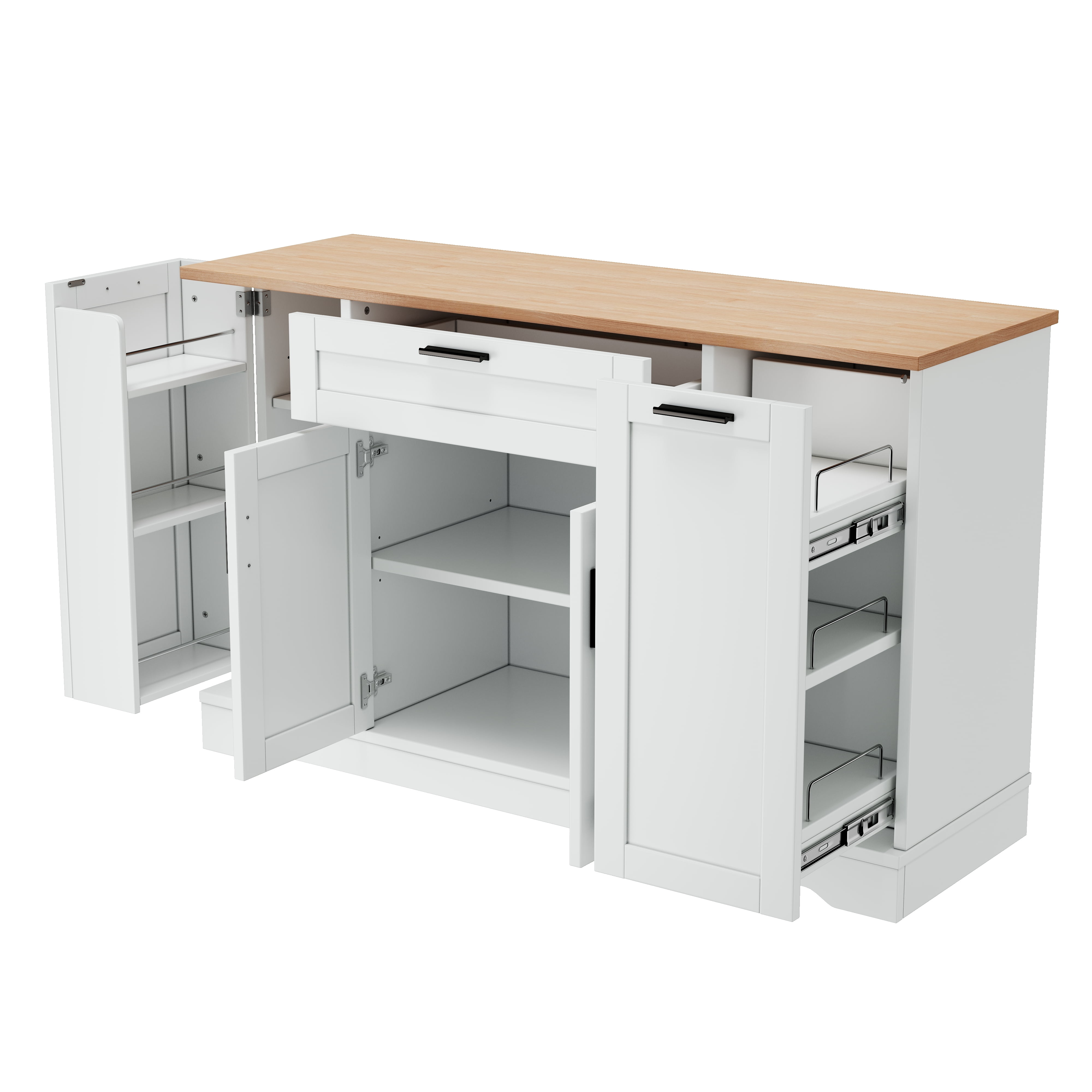 Euroco Multi-Functional Sideboard Buffet Cabinet with Storage,53.7" Extendable Dining Table with Adjustable Shelves,Drawers & 3-Tier Pull-Out Rack,Wooden Coffee Bar Cabinet for Kitchen Living Room
