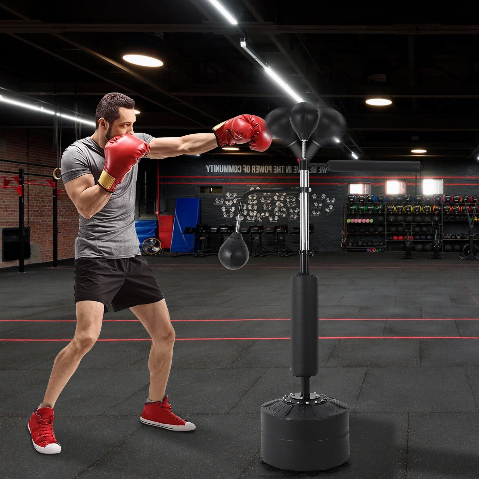 EastVita 3-in-1 Boxing Bag Freestanding Punching Bag with 2 Speed Balls, 360° Relax Bar & Reflex Bag, Kickboxing Reflex Equipment for Adults