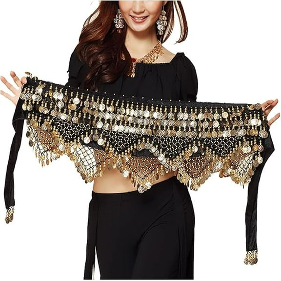 liuliuliu Women's Sweet Bellydance Hip Scarf with Gold Coins Skirts Wrap Noisy