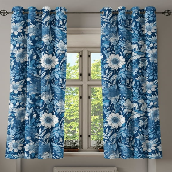 Ambesonne Grommet Curtain, , 50"x60", Dark Sky Blue and White