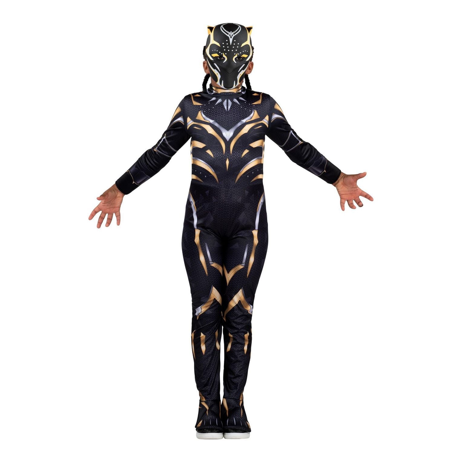 MARVEL Youth Black Panther (Shuri) Costume - Combinaison imprimée avec rembourrage spécial et masque en plastique 3D