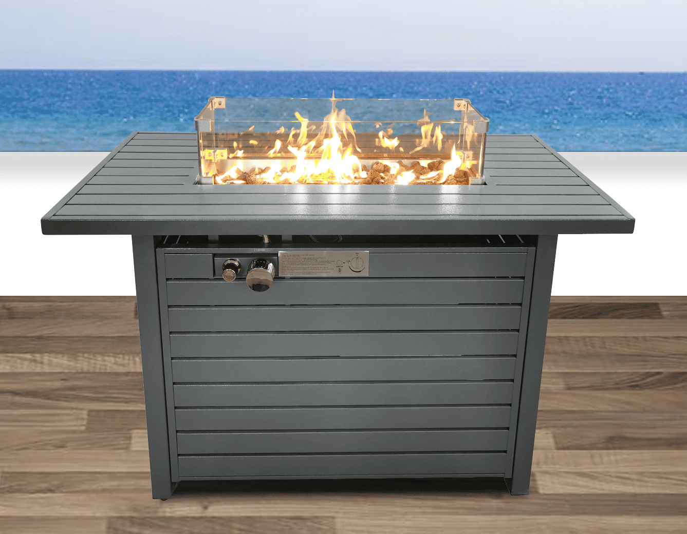 E-Western 11 Inch High Steel Propane Outdoor Fire Pit Table with Lid for Backyard Patio Garden Outdoor Heating
