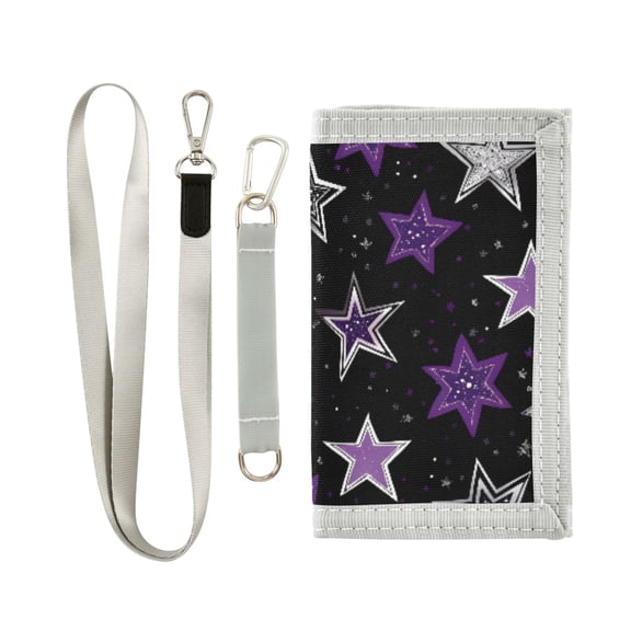 JIALIOU Nylon Trifold Card Wallet with ID Window Zipper Pocket for Men Women Teen Stars with Silver and Purple