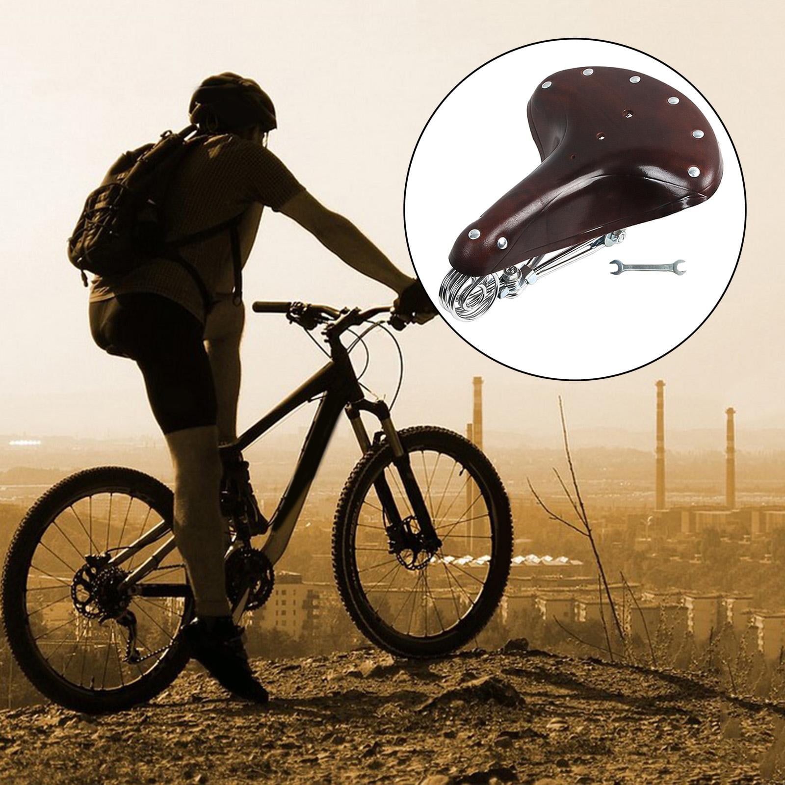 BessieSparks Retro Genuine Leather Bike Seat Bicycle Saddle Classic Saddles Cushion Mat for Cycling Riding