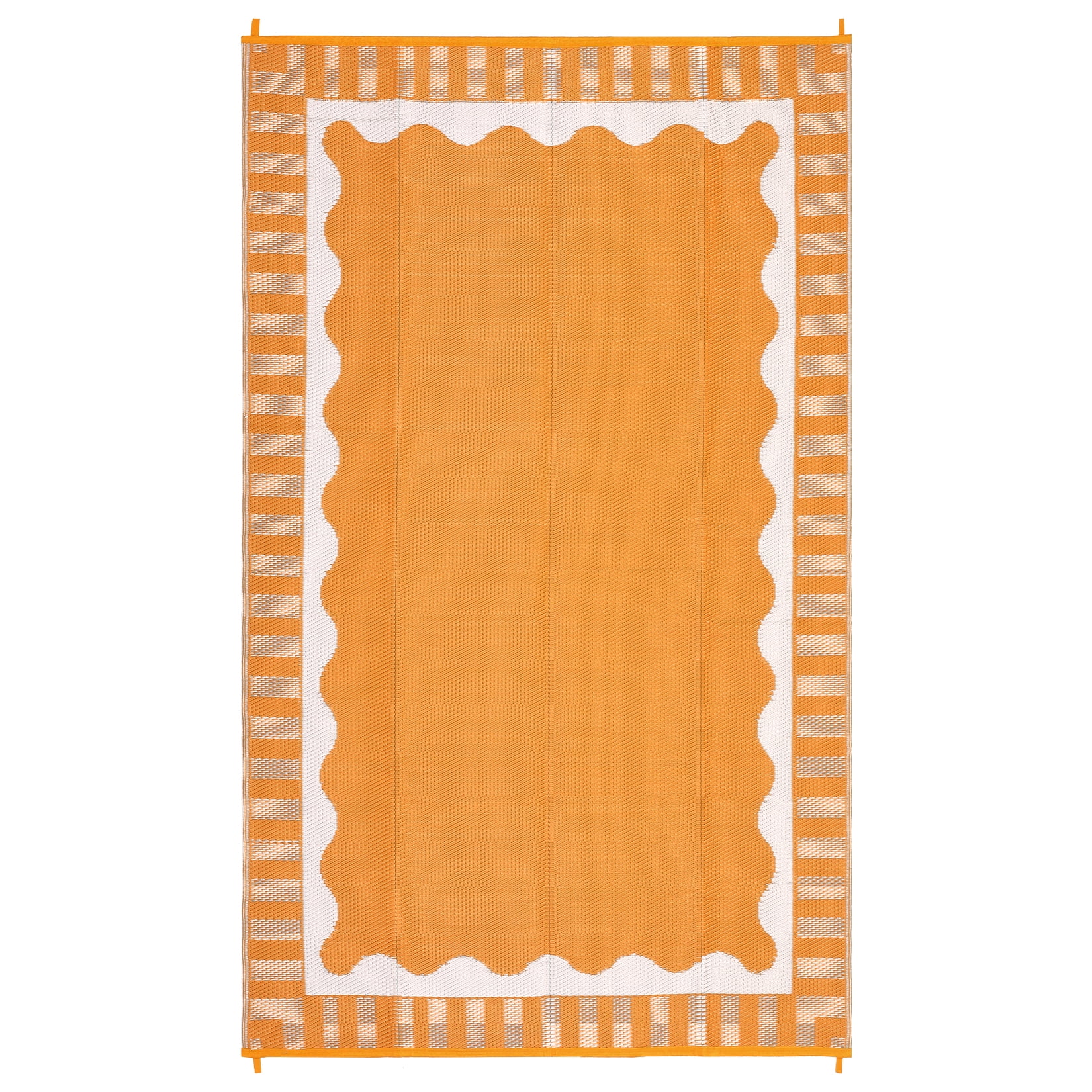 Nanan 9'x12' Outdoor Patio Rug Modern Scalloped Bordered Outdoor Rug Waterproof Reversible Plastic Straw Rug for Camping Picnic Deck Balcony, Orange