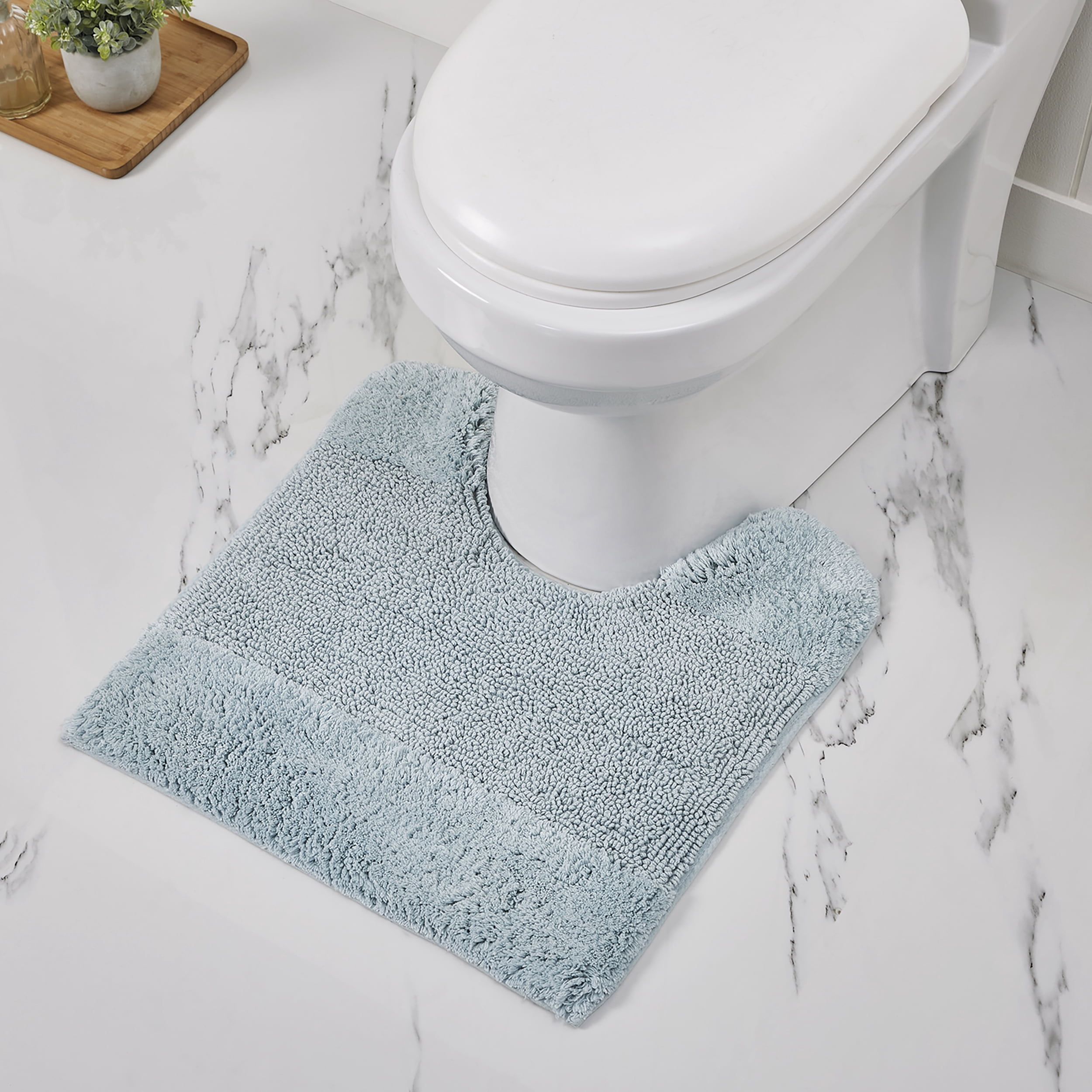 Better Trends 5 Piece Bathroom Rug Set, 100% Cotton, Extra Soft Tufted Bath Mat, Water Absorbent & Non Slip Bath Rug, (Blue) Granada Collection