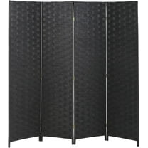 FDW Room Divider 6FT Wall Divider Wood Screen 4 Panels Wood Mesh Indoor Folding Portable Partition Screen,Black