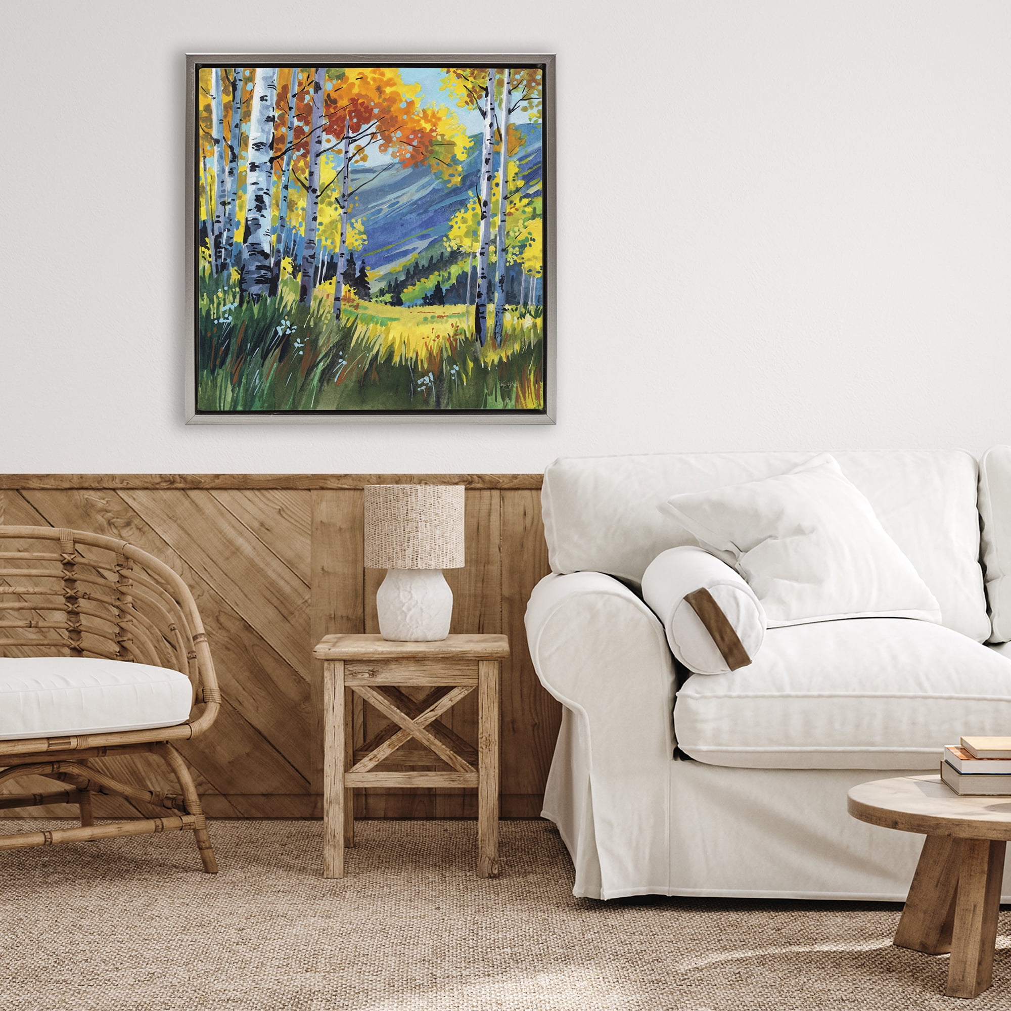 Stupell Industries Autumn Golden Birch Grove Gray Framed Floater Canvas Wall Art, design by Kate Jarvik Birch