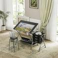 thumbnail image 2 of Drafting Table and Stool Set Tabletop Tilted Drawing Table Drafting Desk w/Drawers Artists Workstation, Art Craft Supplies, 2 of 8