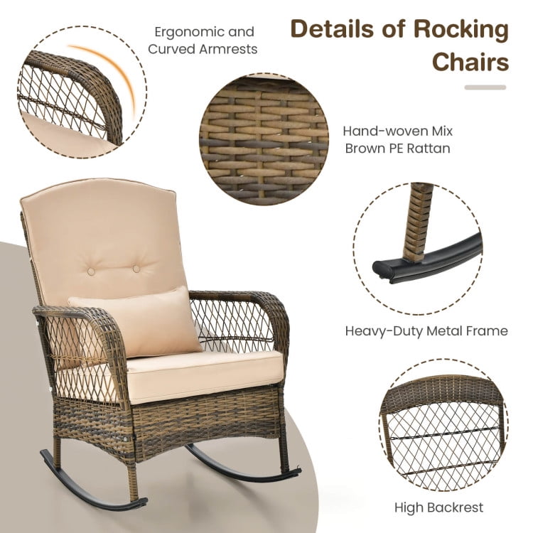 Aimee Lii 3 Pieces Outdoor Hand-Woven PE Rattan Conversation Set with Tempered Glass Coffee Table, Patio Sectional Furniture Set, Beige
