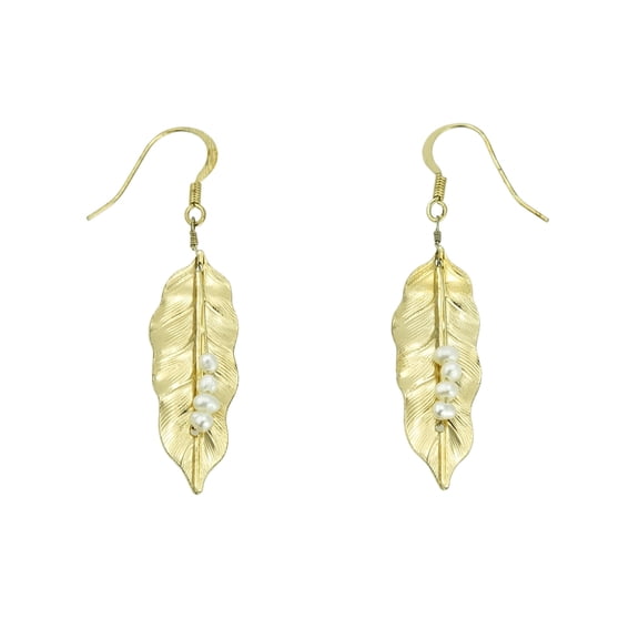 Elegant Leaf Drop Earrings with Pearls, 2.5 Inch Dangle Fashion Jewelry