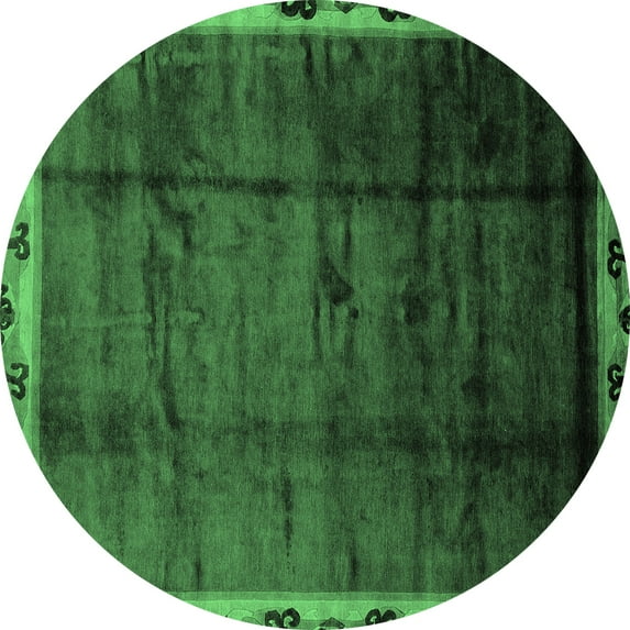 Ahgly Company Indoor Round Abstract Emerald Green Modern Area Rugs, 7' Round