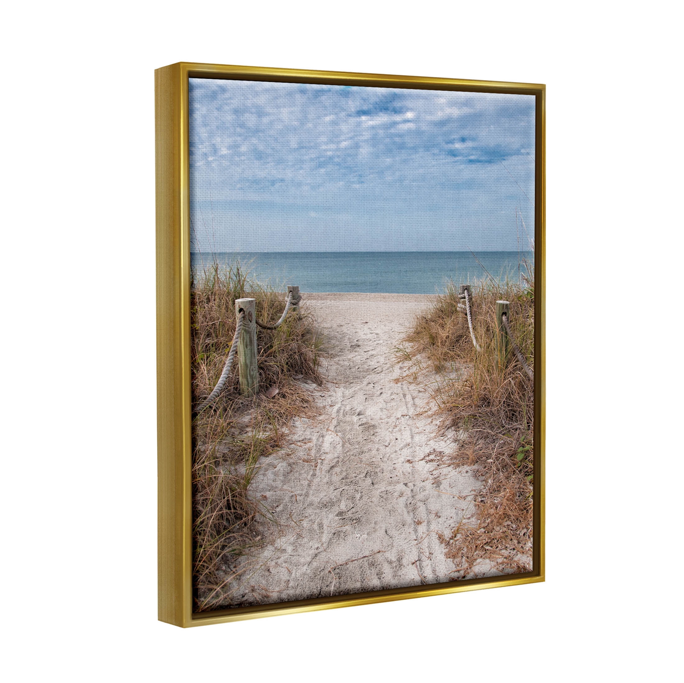 Stupell Industries Sandy Ocean Boardwalk Summer Horizon Photograph Metallic Gold Floating Framed Canvas Print Wall Art, Design by Mary Lou Photography