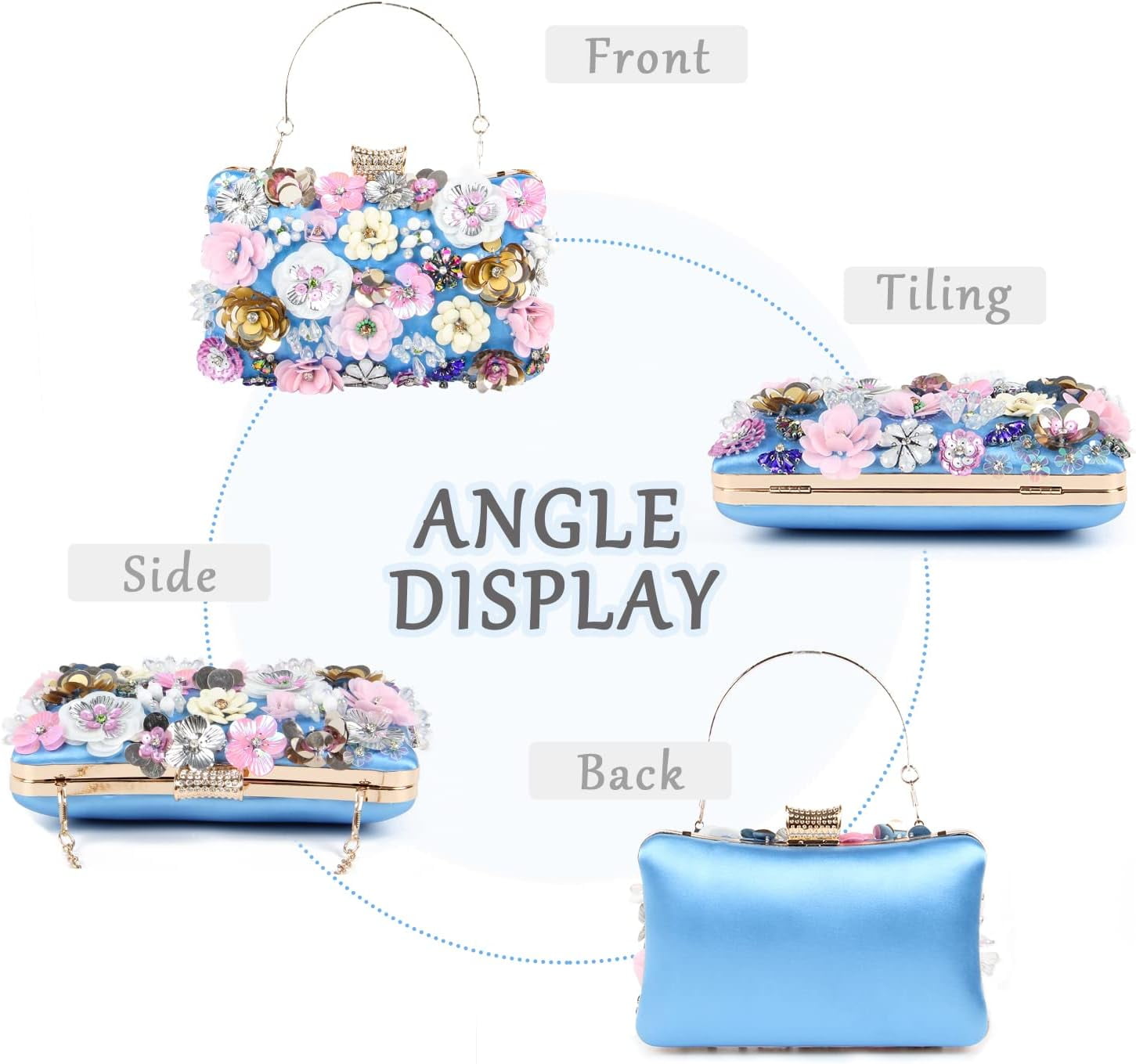 Women Elegance Floral Evening Clutch Purse Bags Flowers Beads Wedding Tote Bags Bride Shoulder Handbags