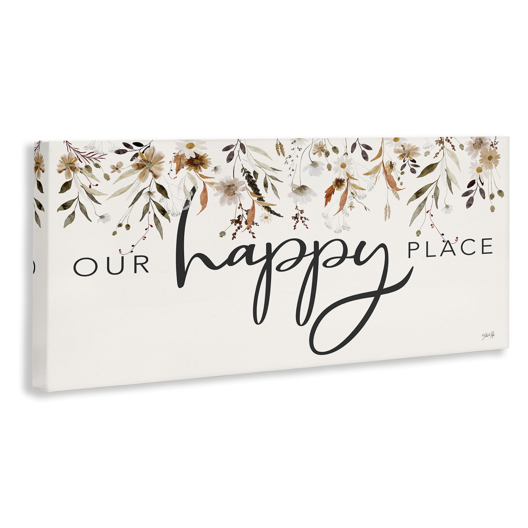 Stupell Industries Our Happy Place Florals Botanical & Floral Painting Gallery Wrapped Canvas Art Print Wall Art, 48 x 20