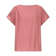 thumbnail image 4 of Olyvenn Fashion Linen Shirts for Women Plus Size Short Sleeve Casual Beach Top Crewneck Loose Fit Vintage Plain Summer Tshirt Blouses Pink XXL, 4 of 6