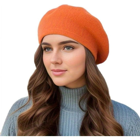 LinYooLi Womens Winter Beret Hat, Angora Knitted Beanie Cap Fall Winter French Classic Beret