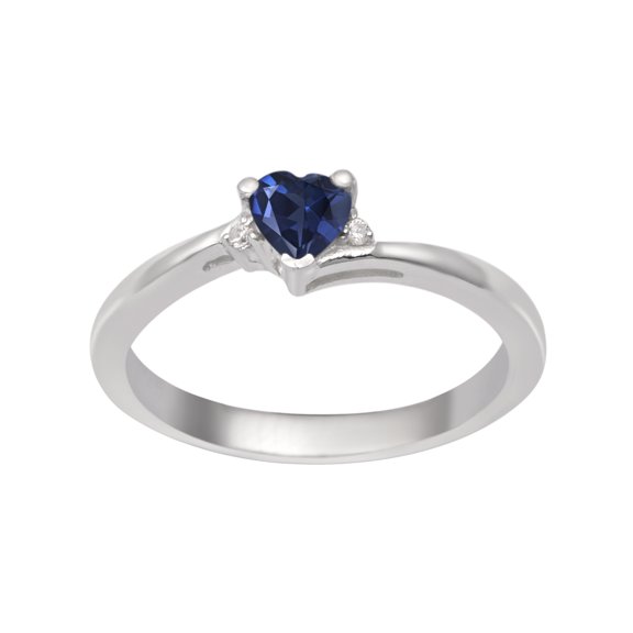 925 Sterling Silver Blue Sapphire 4MM Heart Shape Dainty Women's Mother's Day Gift Ring