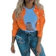 thumbnail image 4 of Lnzyyephy Women's Denim Short Coat, Solid Color Long Sleeve Lapel Jacket Button Down Distressed Hem Crop Jeans Coat, 4 of 8
