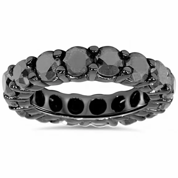 2.60ct Round Black Diamond Full Eternity Wedding Band Ring 14K Black Gold Plated 925 Silver