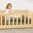 thumbnail image 4 of Twin Size Floor Bed with Door and Fence, UHOMEPRO Montessori Floor Bed with Slats and Safety Guardrails, Solid Wood Twin Bed Frame for Bedroom, Natural, 4 of 15