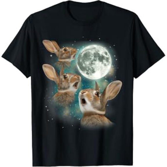 Three Bunny Moon | 3 Rabbit Meme Humorous Cute Wildlife T-Shirt