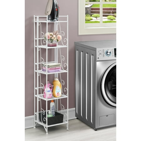 

Convenience Concepts Xtra Storage 5 Tier Folding Metal Shelf with Scroll Design White