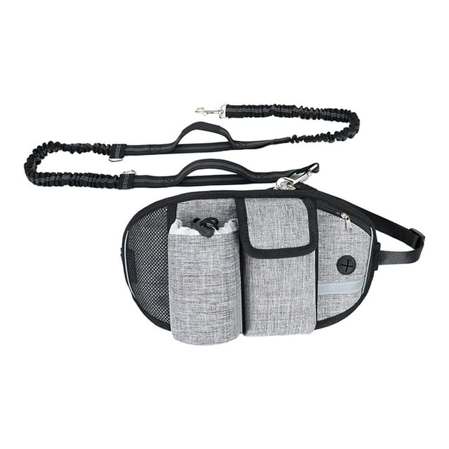 Yinanstore Hands Leash, Suitable for Running Walking, Training for Small Medium and Large Dogs, Adjustable Waist Belt, Reflective , Zipper Pouch , Gray